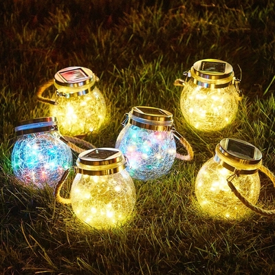 Crackle LED Solarleuchten Terrasse Glas Hängeleuchten Weihnachtswünsche Mason Jar Lichter